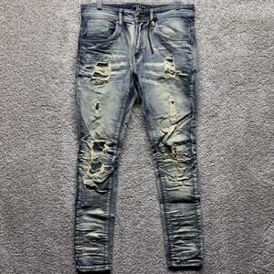 ARKETYPE Mens Distressed Ripped Jeans (30) 32x30 Blue White Bleach Denim NWOT